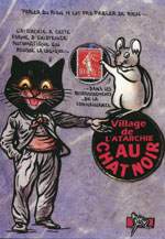 Exemple 860 de carte postale sign�e Jacques Lardie dit Jihel ou JL utilisant le timbre-monnaie Cordonnerie du Chat Noir comme illustration