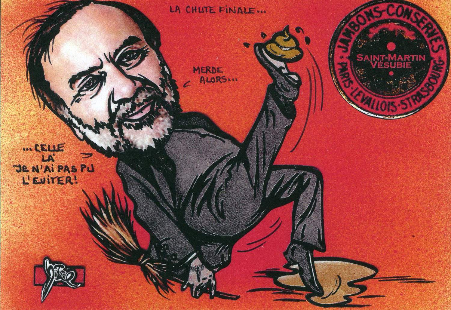 Exemple 886 de carte postale sign�e Jacques Lardie dit Jihel utilisant le timbre-monnaie Olida (Jambons - Conserves) comme illustration