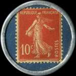 Timbre-monnaie Kirby Beard & Co - Orfèvrerie anglaise - 5, rue Aubert, Paris - 10 centimes rouge sur fond bleu - revers