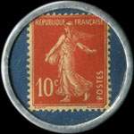 Timbre-monnaie Kirby Beard & Co - Orf�vrerie anglaise - 5, rue Aubert, Paris - 10 centimes rouge sur fond bleu - revers