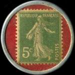 Timbre-monnaie Kirby Beard & Co - Orf�vrerie anglaise - 5, rue Aubert, Paris - 5 centimes vert sur fond rouge - revers
