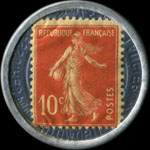 Timbre-monnaie Kirby Smith - Accessoires pour automobiles - 73, Rue Laugier - Paris - 10 centimes rouge sur fond bleu - inscriptions visibles - revers