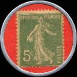 Timbre-monnaie Kirby Smith - Accessoires pour automobiles - 73, Rue Laugier - Paris - 5 centimes vert sur fond rouge - inscriptions non visibles - revers
