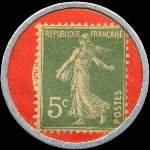 Timbre-monnaie Kirby Smith - Accessoires pour automobiles - 73, Rue Laugier - Paris - 5 centimes vert sur fond rouge - inscriptions non visibles - revers