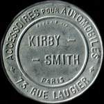 Timbre-monnaie Kirby Smith - Accessoires pour automobiles - 73, Rue Laugier - Paris - 10 centimes rouge sur fond bleu - inscriptions non visibles - avers