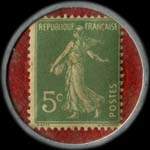 Timbre-monnaie Kirby Smith - Accessoires pour automobiles - 73, Rue Laugier - Paris - 5 centimes vert sur fond rouge - inscriptions visibles - revers