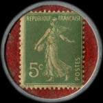 Timbre-monnaie Kirby Smith - Accessoires pour automobiles - 73, Rue Laugier - Paris - 5 centimes vert sur fond rouge - inscriptions visibles - revers