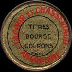 Timbre-monnaie Lacour et Chassériaud - Titres - Bourse - Coupons - Angoulème - 10 centimes rouge sur fond rouge - avers