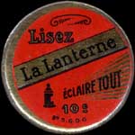 Timbre-monnaie Lisez La Lanterne - 5 centimes vert sur fond rouge - avers