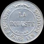 Timbre-monnaie La Robuste - Machine à faire les boutons - 10 centimes rouge sur fond bleu - avers
