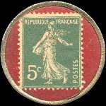 Timbre-monnaie Lecluselle et Becquart - 5 centimes vert sur fond rouge - revers