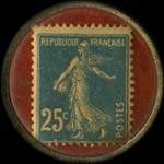 Timbre-monnaie Lecluselle et Becquart - 25 centimes bleu sur fond rouge - revers