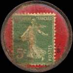 Timbre-monnaie Le Messager - Le plus fort tirage de la Haute-Savoie - 5 centimes vert sur fond rouge - revers