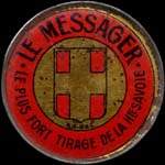 Timbre-monnaie Le Messager - Le plus fort tirage de la Haute-Savoie - 10 centimes rouge sur fond bleu-noir vergé - avers