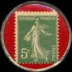Timbre-monnaie Miroiterie Lingrand - 16 rue St-Nicolas - Lille - 5 centimes vert sur fond rouge - revers