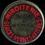 Timbre-monnaie Miroiterie Lingrand - 16 rue St-Nicolas - Lille - 10 centimes rouge sur fond noir - avers