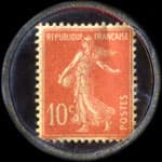 Timbre-monnaie Miroiterie Lingrand - 16 rue St-Nicolas - Lille - 10 centimes rouge sur fond noir - revers