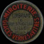 Timbre-monnaie Miroiterie Lingrand - 16 rue St-Nicolas - Lille - 25 centimes bleu sur fond rouge - avers
