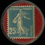 Timbre-monnaie Miroiterie Lingrand - 16 rue St-Nicolas - Lille - 25 centimes bleu sur fond rouge - revers