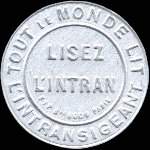 Timbre-monnaie Lisez l'Intran - 10 centimes rouge sur fond bleu (inscriptions visibles) - avers