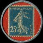 Timbre-monnaie Machines à bois H.Lefebvre - 25 centimes bleu sur fond rouge - revers