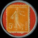 Timbre-monnaie Machines à bois H.Lefebvre - 5 centimes orange sur fond rouge - revers