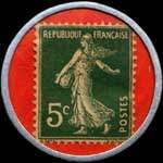 Timbre-monnaie Machines à bois H.Lefebvre - 5 centimes vert sur fond rouge - revers