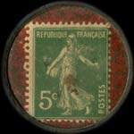 Timbre-monnaie Macolline - 5 centimes vert sur fond rouge - revers