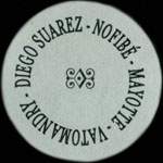 Projet TM pour Madagascar - Diego Suarez - Nofib� - Mayotte - Vatomandry - Carton bleu 28 mm (exemplaire d�cal�) - avers
