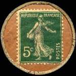 Timbre-monnaie Magasins Réunis - 5 centimes vert sur fond rose-parme - revers