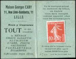 Timbre-monnaie Maison Caby - carnet 10 centimes (authentique)