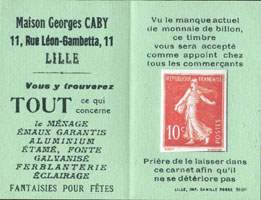 Timbre-monnaie Maison Caby - carnet 10 centimes (faux)