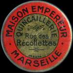 Timbre-monnaie Maison Empereur 25 centimes bleu sur fond rouge - avers