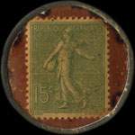 Timbre-monnaie F. Massart - Fournitures générales du bâtiment - 15 centimes vert-ligné sur fond rouge - revers