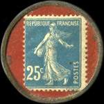 Timbre-monnaie F. Massart - Fournitures générales du bâtiment - 25 centimes bleu sur fond rouge - revers
