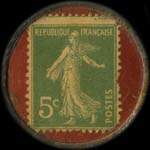 Timbre-monnaie F. Massart - Fournitures générales du bâtiment - 5 centimes vert sur fond rouge - revers