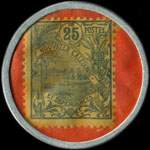 Timbre-monnaie Noum�a - Banque de l'Indochine - 25 centimes bleu sur fond rouge - revers