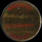 Timbre-monnaie Nouveautés Escoffier & Hamelin - 10 centimes rouge sur fond bleu - avers