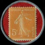 Timbre-monnaie Nouvelles Galeries - Type 2 (S.G.D.G. au dessous) - 5 centimes orange sur fond rouge - revers