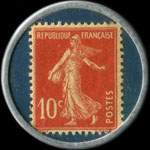 Timbre-monnaie Nouvelles Galeries - Type 2 (S.G.D.G. au dessous) - 10 centimes rouge sur fond bleu - revers