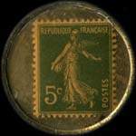 Timbre-monnaie Nouvelles Galeries Nouveautés Lorient - 5 centimes vert sur fond doré - revers