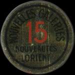 Timbre-monnaie Nouvelles Galeries Nouveautés Lorient - 15 centimes vert-ligné sur fond doré - avers