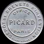 Timbre-monnaie Office Picard - Dépôt de brevets d'invention - 5 centimes vert sur fond rouge avec cercle blanc - avers