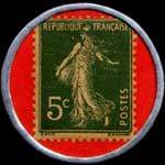Timbre-monnaie Office Picard - Dépôt de brevets d'invention - 5 centimes vert sur fond rouge - revers