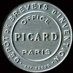 Timbre-monnaie Office Picard - Dépôt de brevets d'invention - 10 centimes rouge sur fond bleu - avers