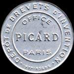 Timbre-monnaie Office Picard - Dépôt de brevets d'invention - 25 centimes bleu sur fond blanc - avers