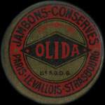 Timbre-monnaie Olida (Jambons - Conserves) - 5 centimes orange sur fond dor� lign� - avers