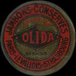 Timbre-monnaie Olida (Jambons - Conserves) - 15 centimes vert sur fond blanc - avers