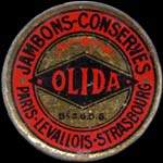 Timbre-monnaie Olida (Jambons - Conserves) - 25 centimes bleu sur fond rose quadrill� - avers