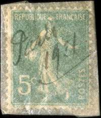 Timbre-monnaie Paris 1921 - Grands Magasins - 5 centimes vert sous pochette - face